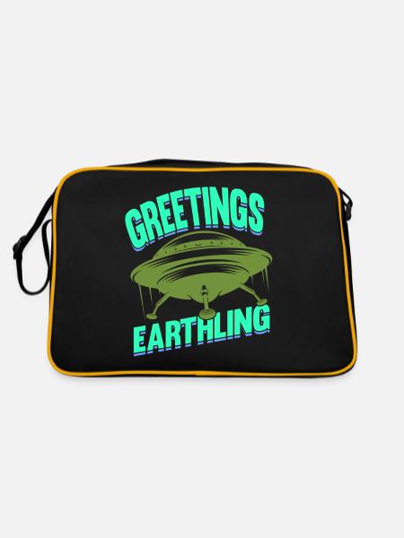 Alien, UFO, UAP, Space, Space Flying Object - Retro Bag - black/gold - Back