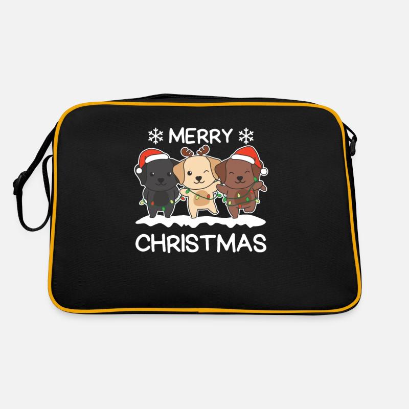 Frohe Weihnachten Labrador Heiligabend Hunde - Retro Tasche - Schwarz/Gold