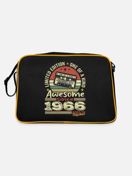 Jahrgang 1966 Original Retro Jubiläumsgeschenk - Retro Tasche - Schwarz/Gold - Hinten