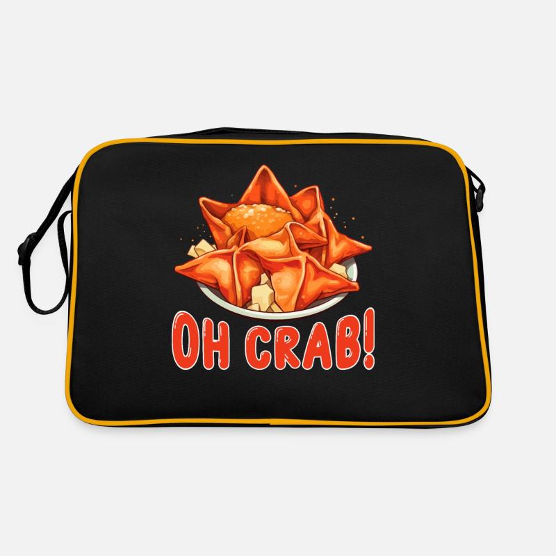 Lustige Krabben-Rangoon Chinesisches Essen - Retro Tasche - Schwarz/Gold
