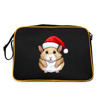 Hamster Weihnachten Tier Kopf - Retro Tasche - Schwarz/Gold - Hinten
