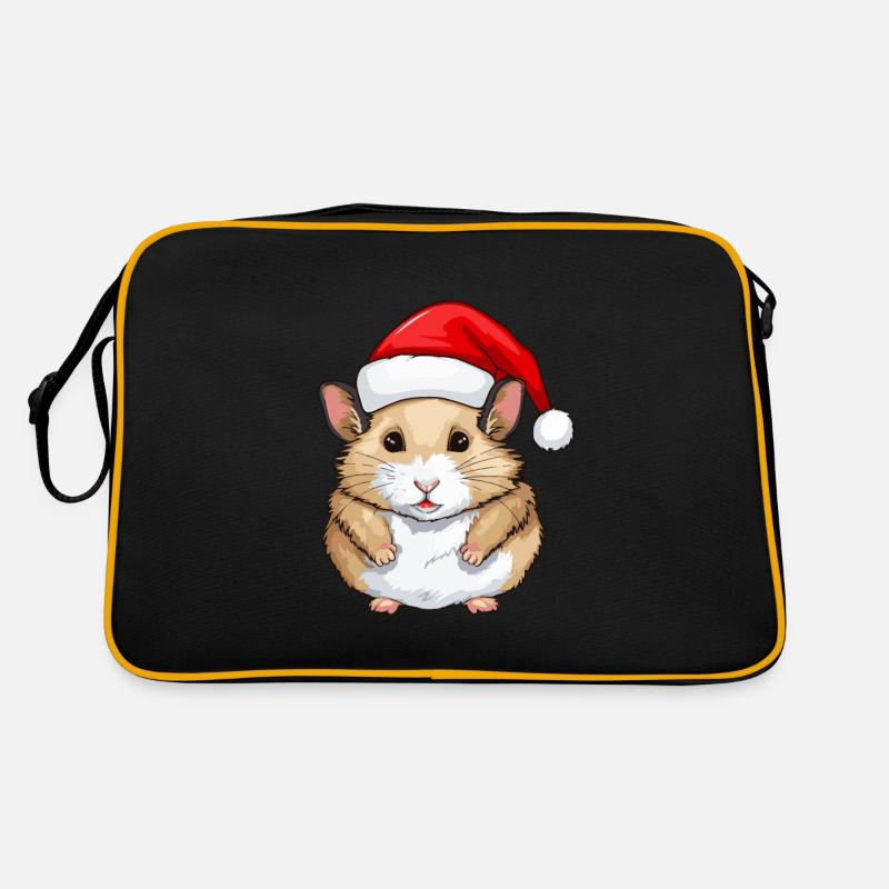 Hamster Weihnachten Tier Kopf - Retro Tasche - Schwarz/Gold