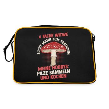 Pilz Pilze Pilzjäger Pilzsammler - Retro Tasche - Schwarz/Gold - Hinten
