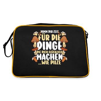 Pilz Pilze Pilzjäger Pilzsammler - Retro Tasche - Schwarz/Gold - Hinten