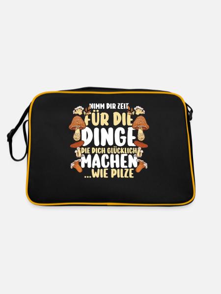 Pilz Pilze Pilzjäger Pilzsammler - Retro Tasche - Schwarz/Gold