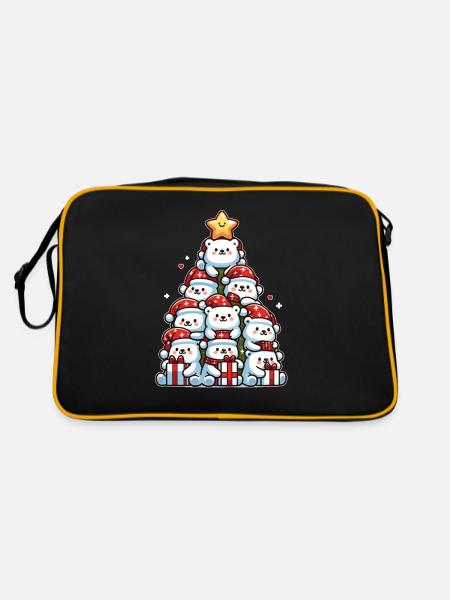 Eisbär Weihnachtsbaum frohe Weihnachten - Retro Tasche - Schwarz/Gold
