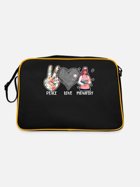 Nurse Midwife Birth Worker Peace - Retro Tasche - Schwarz/Gold - Hinten