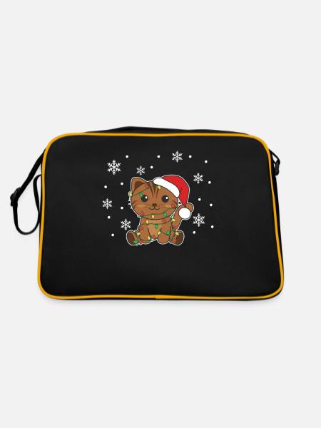 Katze Weihnachten Winter Tiere Katzen - Retro Tasche - Schwarz/Gold - Hinten