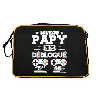 Niveau Papy Débloqué Futur Grand Père 2025 Cadeau - Sac Retro - noir/or - Dos