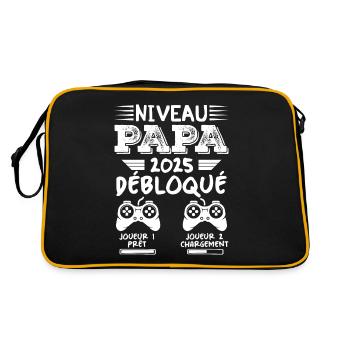 Niveau Papa Débloqué Futur Père 2025 Papa Cadeau - Sac Retro - noir/or - Dos