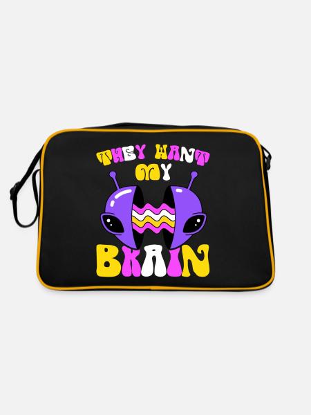 Alien, UFO, UAP, Space, Space Flying Object - Retro Bag - black/gold - Back