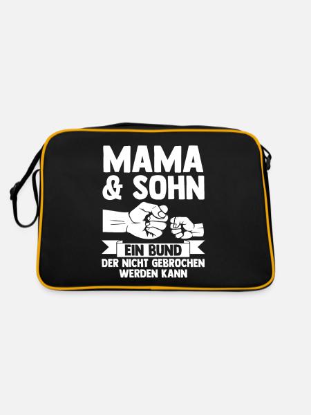 Mutter Muttertag Mama und Sohn - Retro Tasche - Schwarz/Gold - Hinten