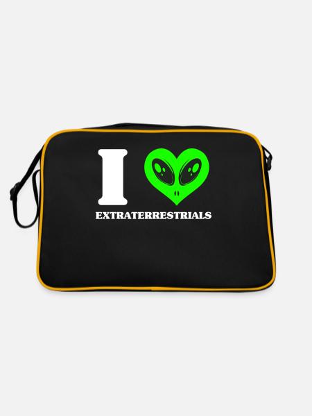 Alien, UFO, UAP, Space, Space Flying Object - Retro Bag - black/gold - Back