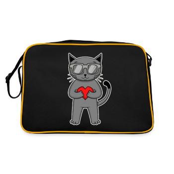 Katze mit Herz und Brille - Britisch Kurzhaar - Retro Tasche - Schwarz/Gold - Hinten