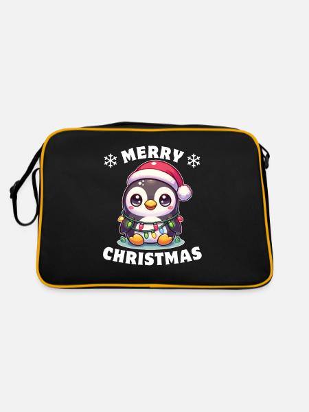 Weihnachtsmütze Weihnachten Lichterkette Pinguin - Retro Tasche - Schwarz/Gold - Hinten