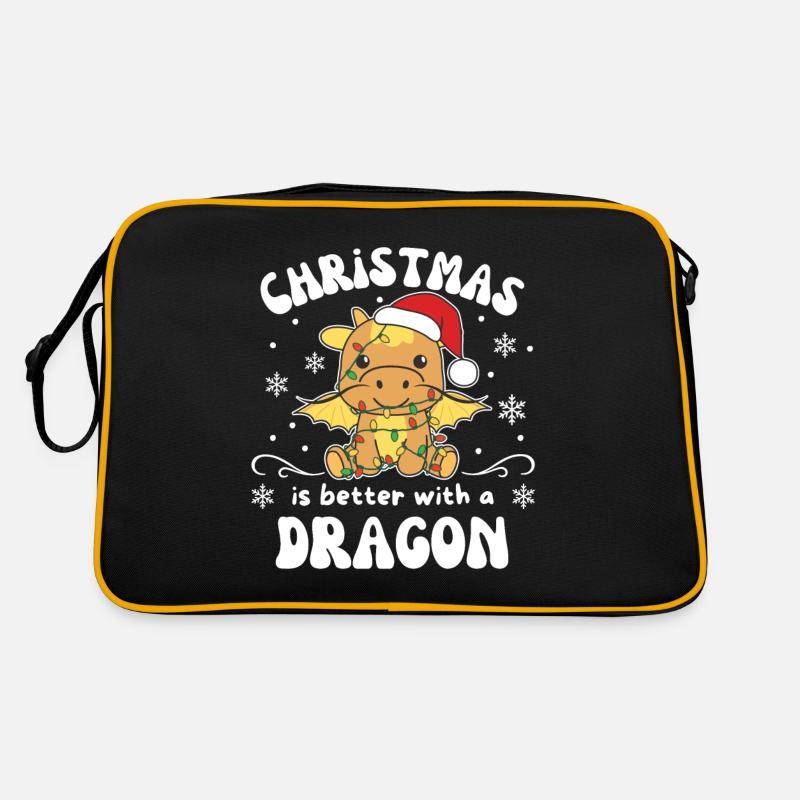 Weihnachten ist besser mit einem Drache - Retro Tasche - Schwarz/Gold