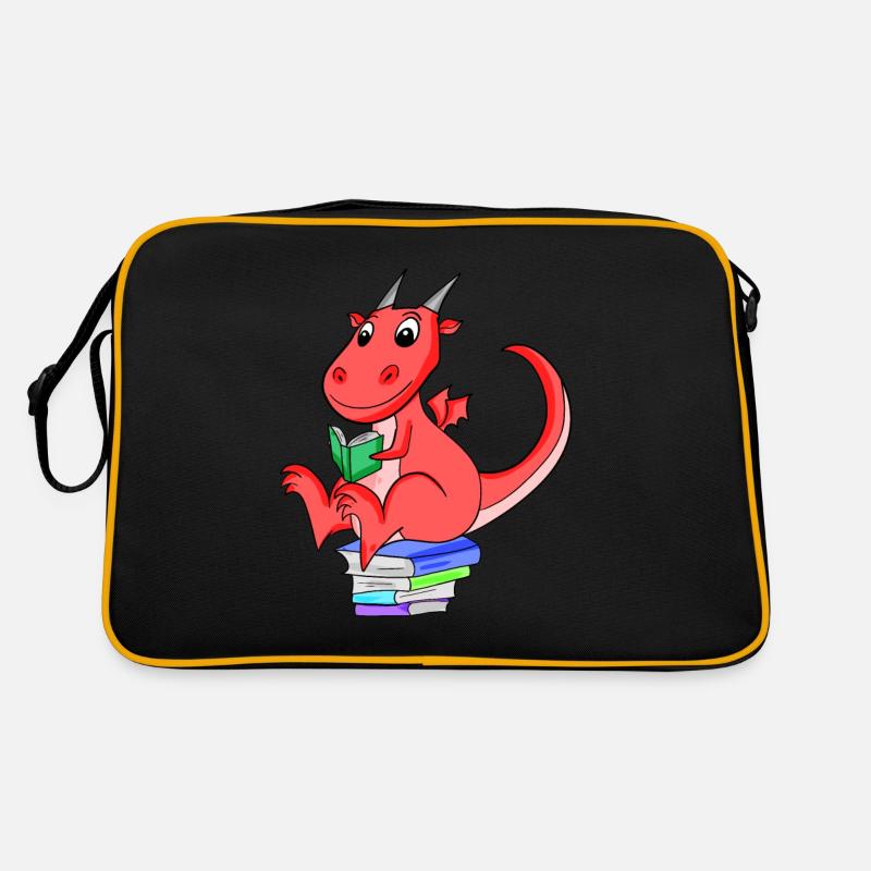 Bücher Drache Drachen - Retro Tasche - Schwarz/Gold