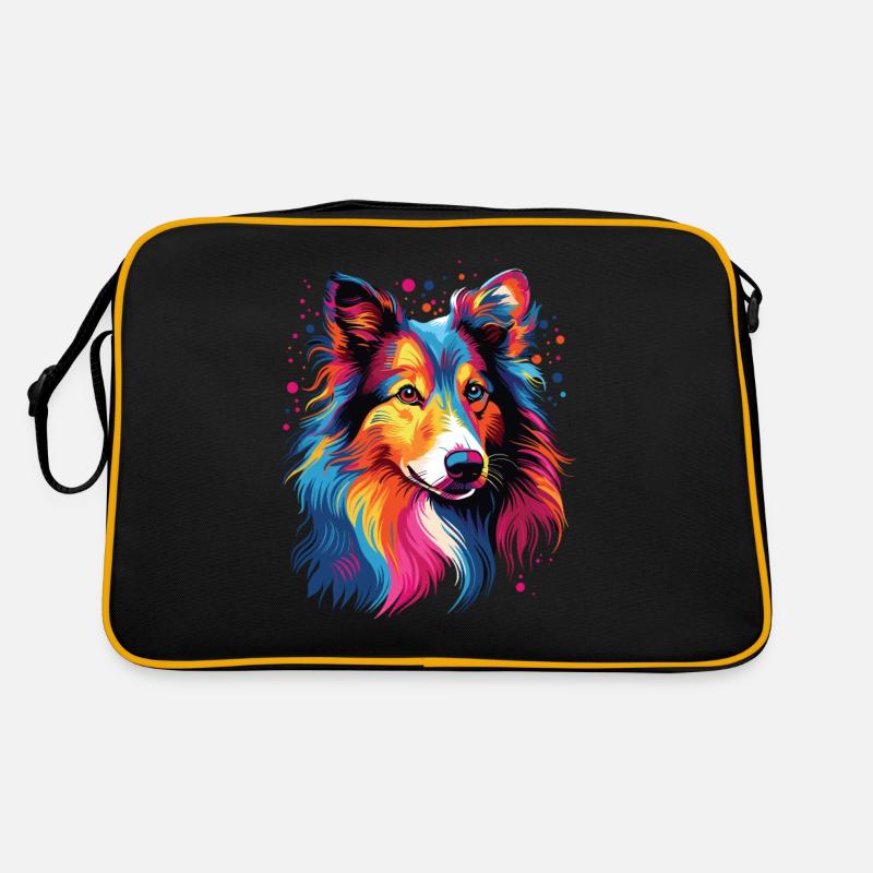 Aquarelle coloré Shetland chien de berger Sac Retro