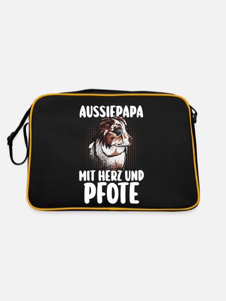 Australian Shepherd Hund Hundepapa Aussie - Retro Tasche - Schwarz/Gold - Hinten