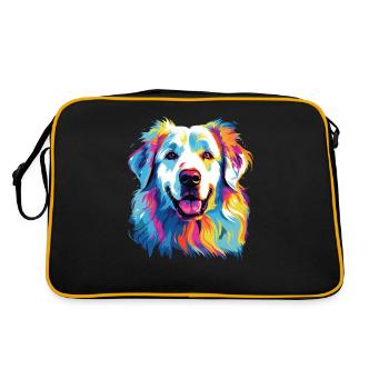 Watercolor Colorful Pyrenean Mountain Dog - Retro Bag - black/gold - Back