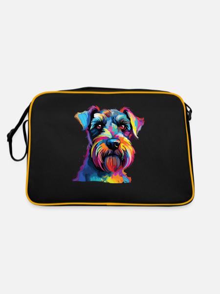 Wasserfarben Farbenfroher Zwergschnauzer - Retro Tasche - Schwarz/Gold