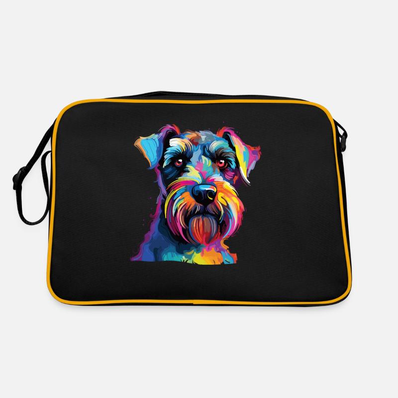 Wasserfarben Farbenfroher Zwergschnauzer - Retro Tasche - Schwarz/Gold