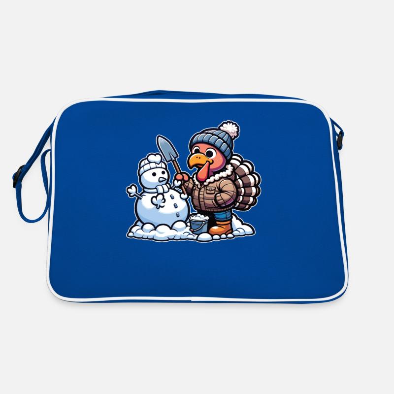 Kleiner Truthahn baut Schneemann Thanksgiving Retro Tasche