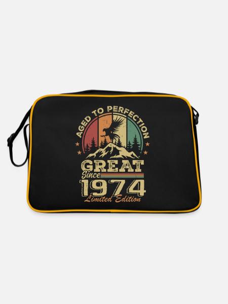 Jahrgang 1974 Geburtstag - 1974 Retro Geschenkidee - Retro Tasche - Schwarz/Gold - Hinten