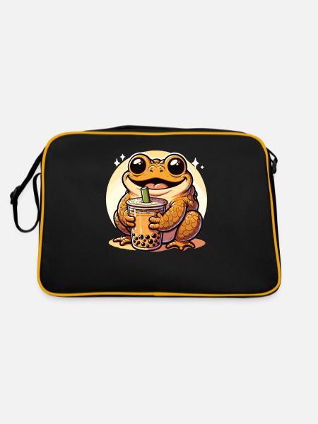 Crapauds kawaii Bubble Tea Boba Crapaud - Sac Retro - noir/or - Dos
