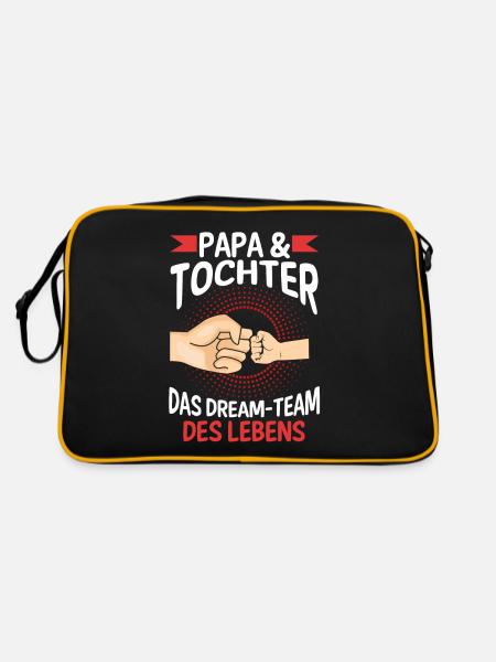 Papa Tochter Vater Familie Geschenk - Retro Tasche - Schwarz/Gold - Hinten