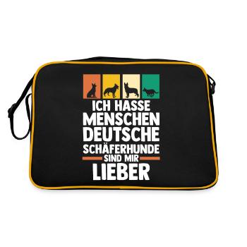 Hund Deutscher Schäferhund - Retro Tasche - Schwarz/Gold - Hinten