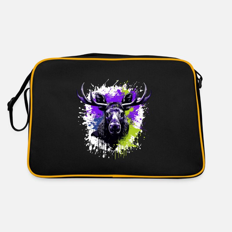 Elch Kopf Porträt Bunt Retro Tasche