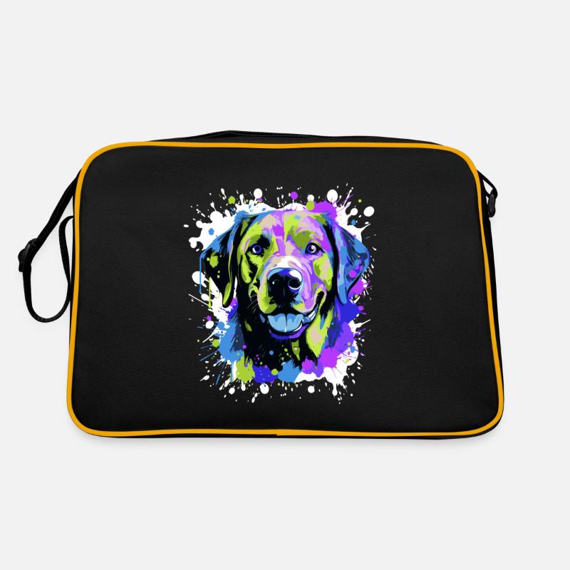 Labrador Hund Kopf Porträt Bunt - Retro Tasche - Schwarz/Gold
