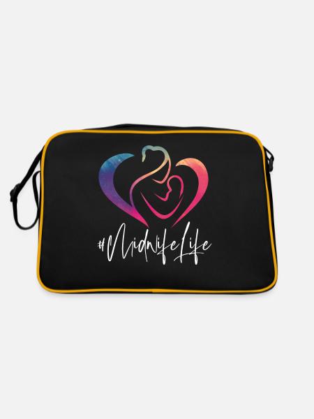 Nurse Midwife Birth Worker Rainbow - Retro Tasche - Schwarz/Gold - Hinten