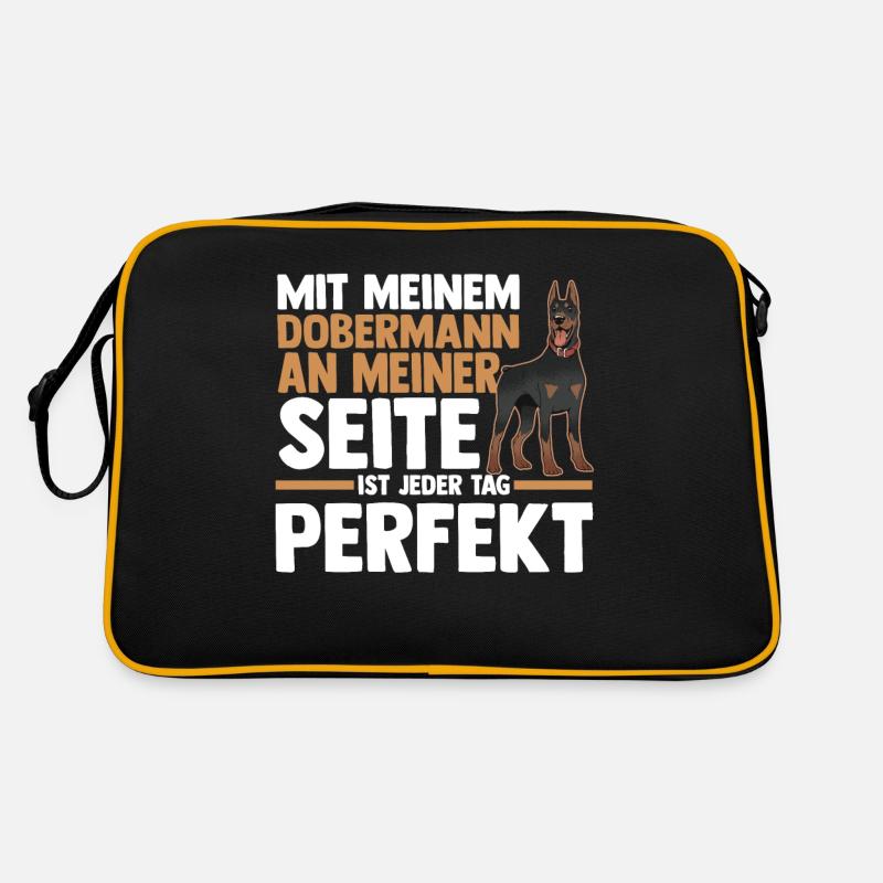 Hund Dobermann - Retro Tasche - Schwarz/Gold