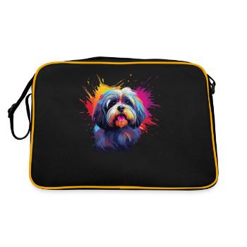Wasserfarben Farbenfroher Lhasa Apso - Retro Tasche - Schwarz/Gold - Hinten