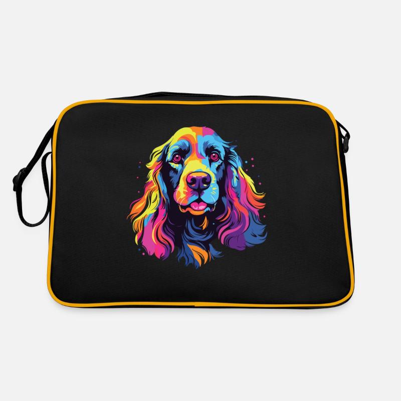 Wasserfarben Farbenfroher American Cocker Spaniel - Retro Tasche - Schwarz/Gold