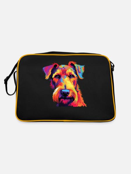Aquarelle colorée Airedale Terrier - Sac Retro - noir/or - Dos