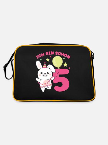 Ich bin schon 5 Hasen Geburtstags Kinder - Retro Tasche - Schwarz/Gold - Hinten
