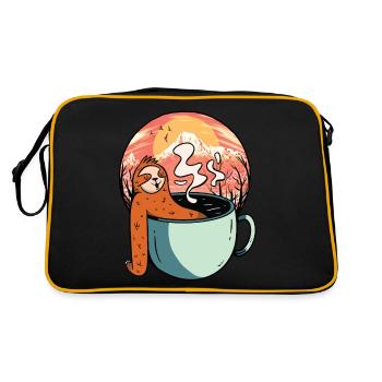 Faultier Entspannung Tee Kaffee Pause Urlaubsreif - Retro Tasche - Schwarz/Gold - Hinten
