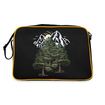 Wilderness, Mountains, Nature, Forest, Pines, Firs, Trees - Retro Bag - black/gold - Back