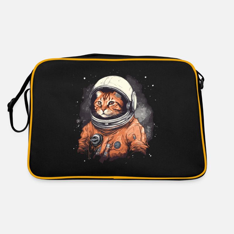 rote Katze im Astronautenanzug im Weltall - Retro Tasche - Schwarz/Gold