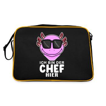 Chef Spruch Anführer Axolotl Amphibien Motiv - Retro Tasche - Schwarz/Gold - Hinten