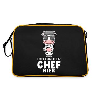 Chef Spruch Anführer Kuh Motiv - Retro Tasche - Schwarz/Gold - Hinten