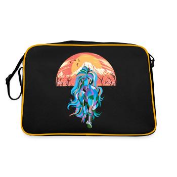 Wildnis Fantasy Wildpferd Pferde Pony Hengst bunt - Retro Tasche - Schwarz/Gold - Hinten