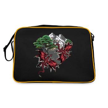 Fantasy Drachen Figur Magie Märchen Märchenfigur - Retro Tasche - Schwarz/Gold - Hinten