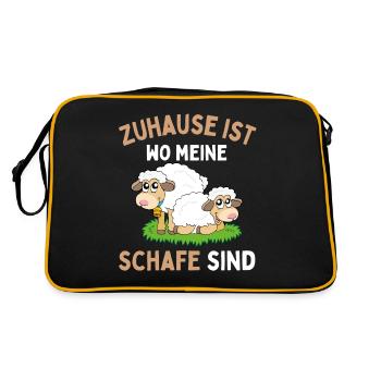 Zuhause ist wo meine Schafe sind! Schaf Schäfer - Retro Tasche - Schwarz/Gold - Hinten