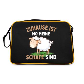 Zuhause ist wo meine Schafe sind! Schaf Schäfer - Retro Tasche - Schwarz/Gold - Hinten