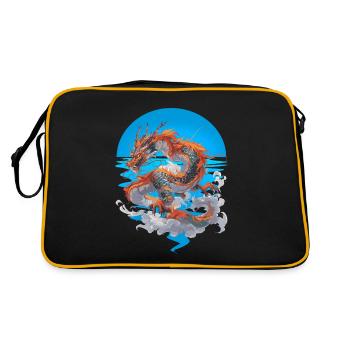 Dragon, Fire, Water, Ocean, Mythical Creature, Fantasy - Retro Bag - black/gold - Back