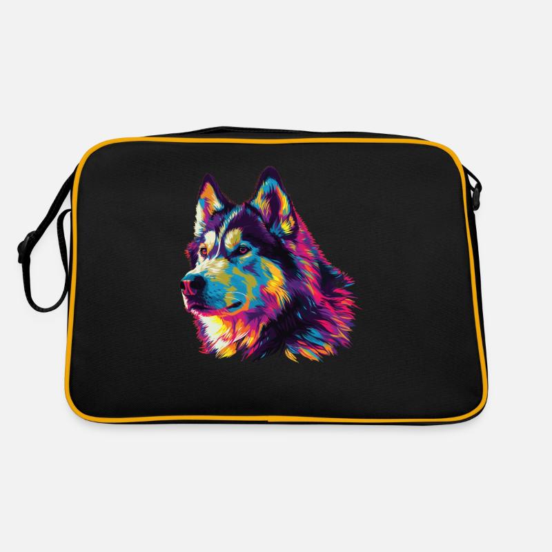 Aquarelle colorée Malamute d’Alaska - Sac Retro - noir/or